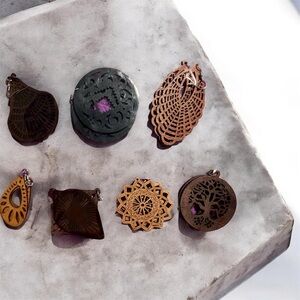 Set of Intricate Wooden Earrings 7 Pairs